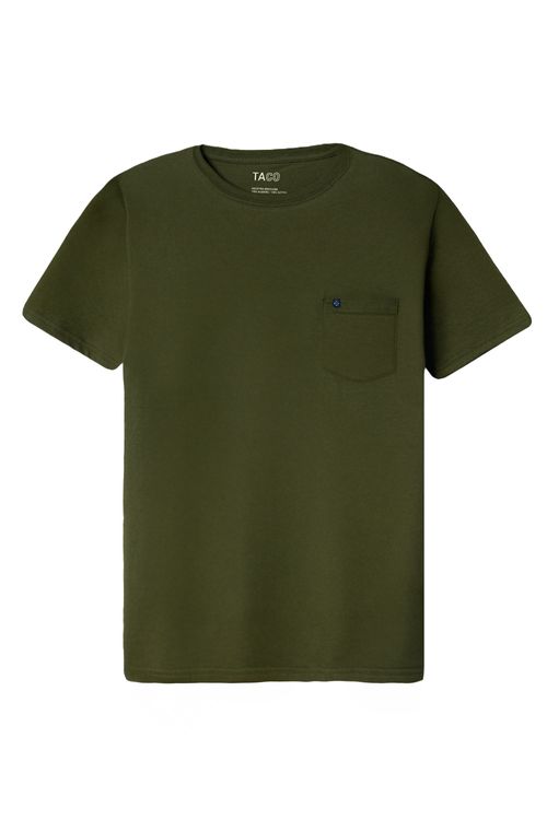 T-Shirt Básica Comfort Com Bolso Verde Musgo