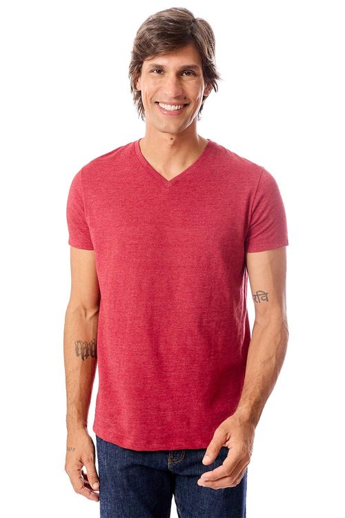 T-Shirt Básica Gola v Sem Costura Vermelho Escuro