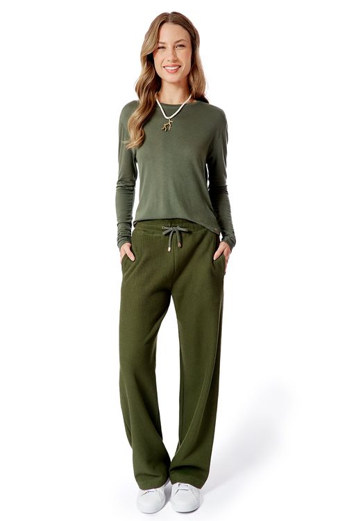 Calça Canelada Tricot Verde Militar