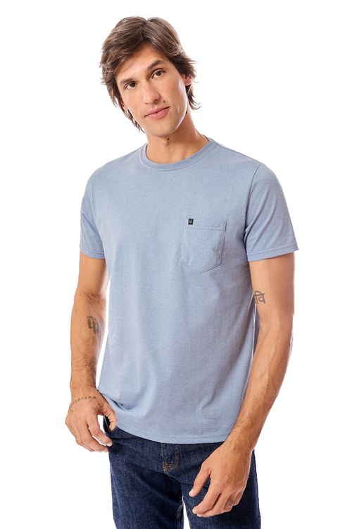T-Shirt Básica Comfort Com Bolso Azul Jeans
