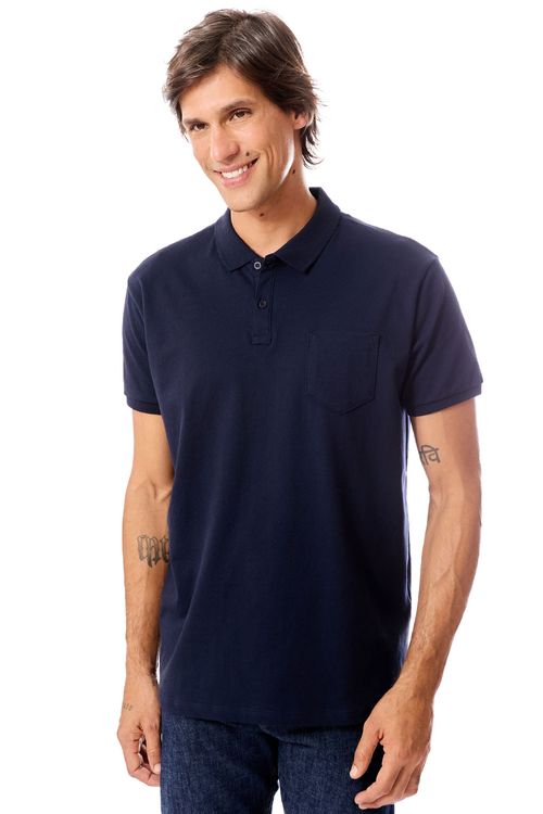 Polo Básica Comfort Flex Com Bolso Azul Marinho