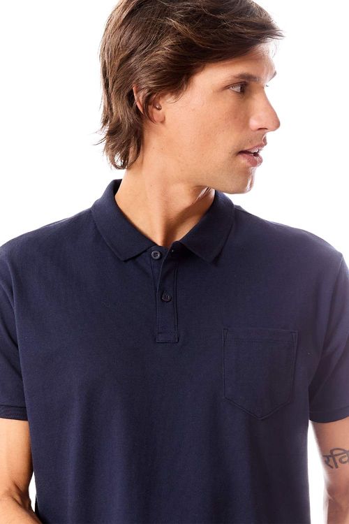 Polo Básica Comfort Flex Com Bolso Azul Marinho