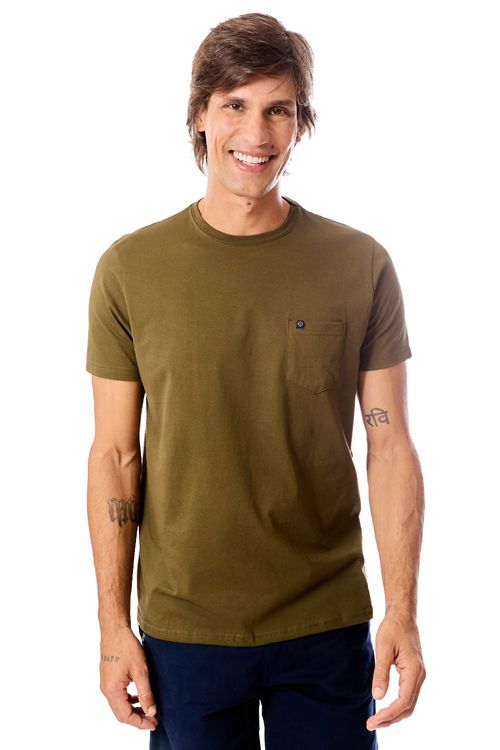 T-Shirt Básica Comfort Com Bolso Verde Musgo