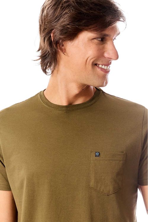 T-Shirt Básica Comfort Com Bolso Verde Musgo