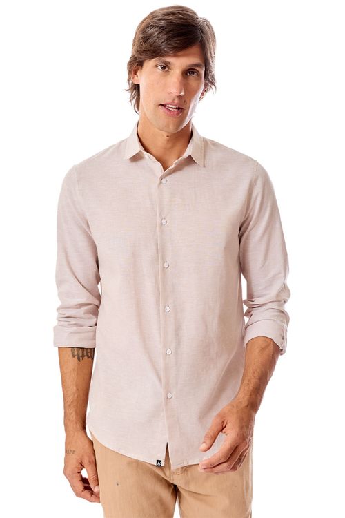 Camisa Linho Manga Longa Khaki