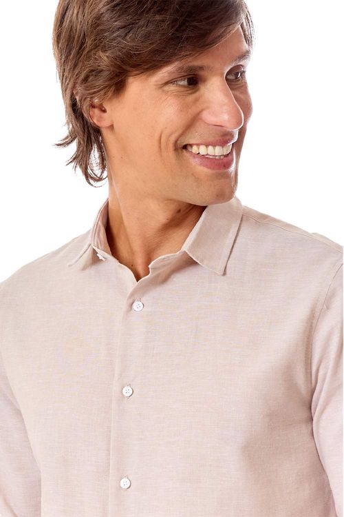 Camisa Linho Manga Longa Khaki