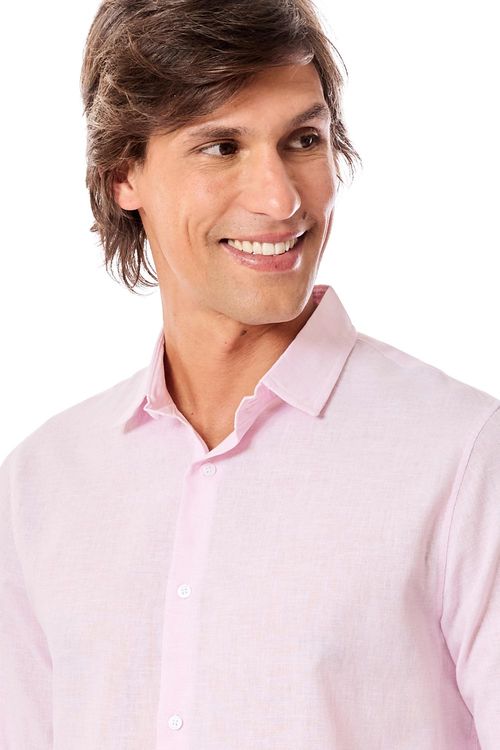 Camisa Linho Manga Longa Rosa Claro