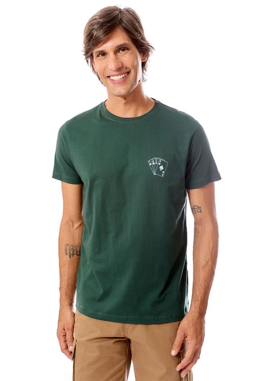 T-Shirt Estampada Cartas Verde Escuro