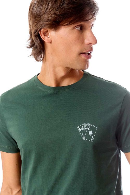 T-Shirt Estampada Cartas Verde Escuro