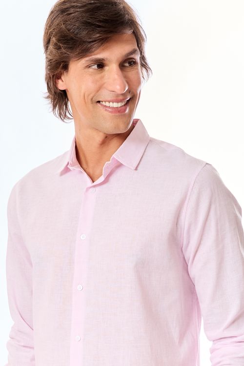 Camisa Linho Manga Longa Rosa Claro