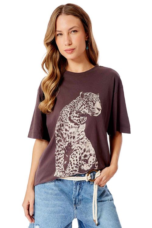 Blusa Estampada Onça Oversized Preta