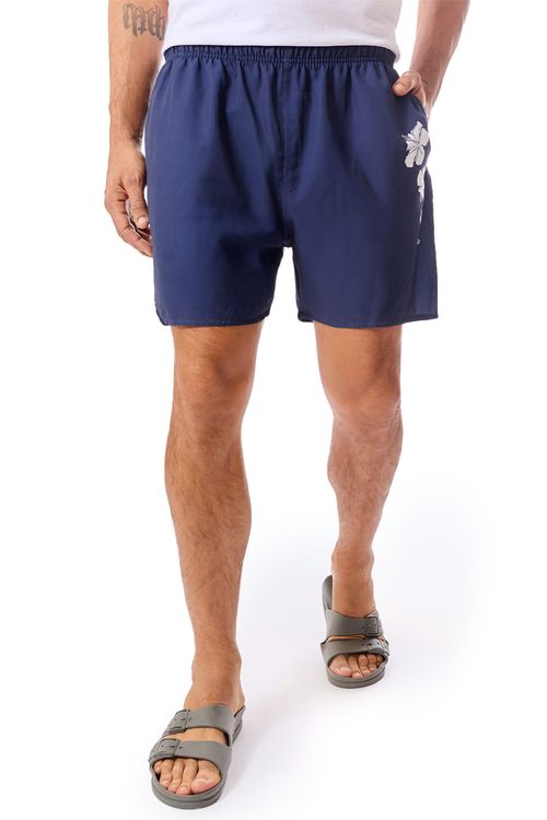 Short Estampado Flex Hawai Flower Azul Marinho