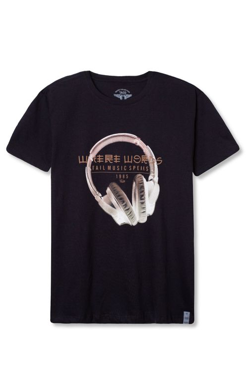 T-Shirt Estampada Music Speaks Preta