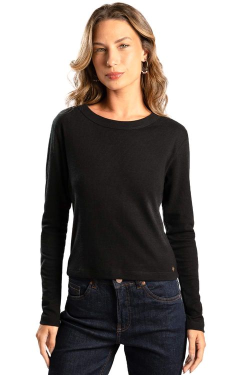 Blusa Canelada Manga Longa Preto