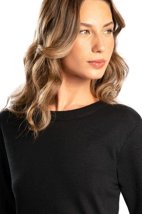Blusa Canelada Manga Longa Preto