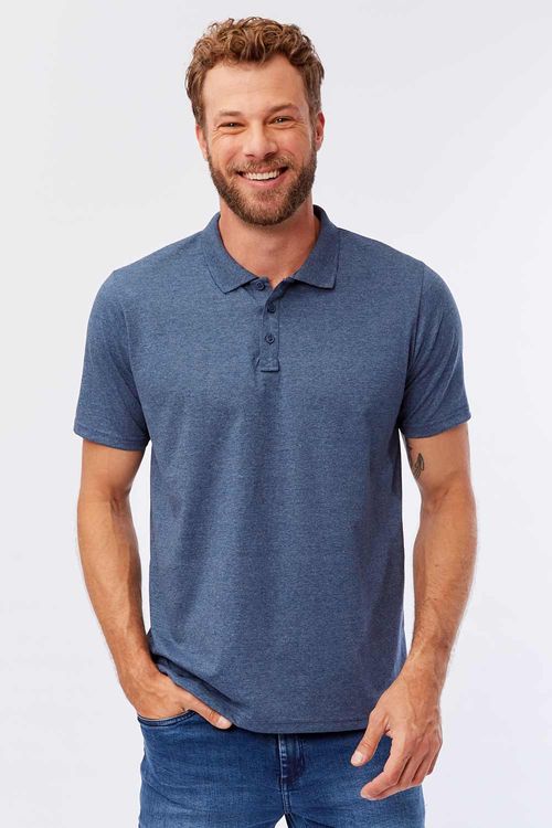 Polo Básica Fit Mescla Azul Marinho