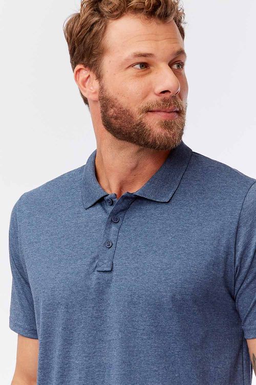 Polo Básica Fit Mescla Azul Marinho