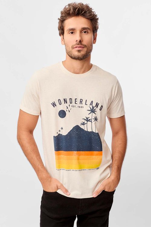 T-Shirt Estampada Wonderland Com Bordado Cru