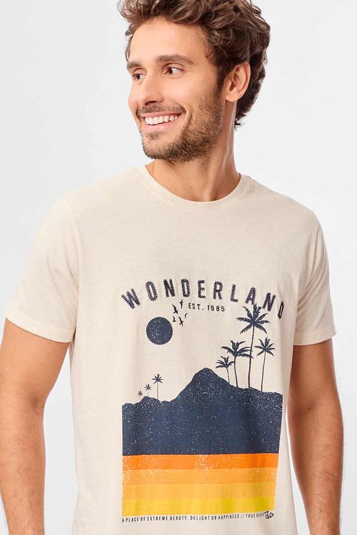 T-Shirt Estampada Wonderland Com Bordado Cru