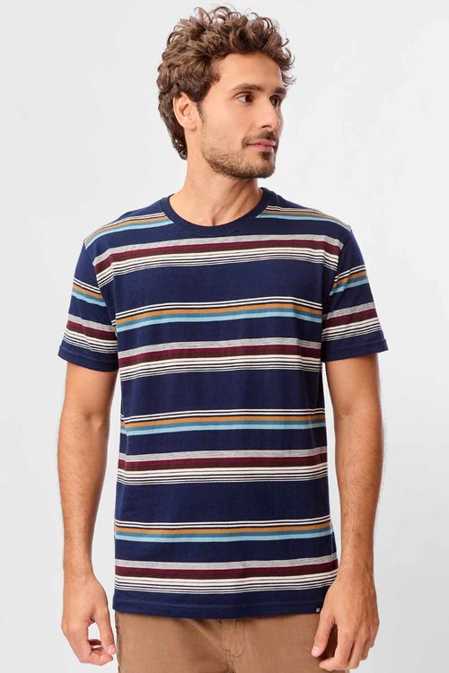T-Shirt Listrada Fio Tinto Azul Marinho