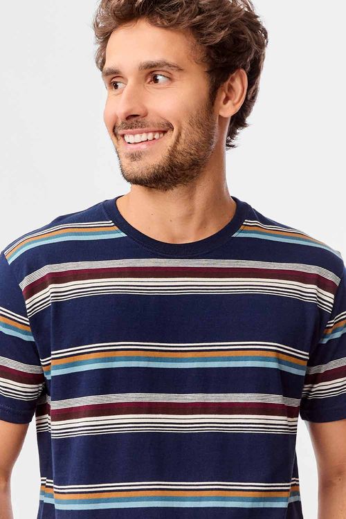 T-Shirt Listrada Fio Tinto Azul Marinho