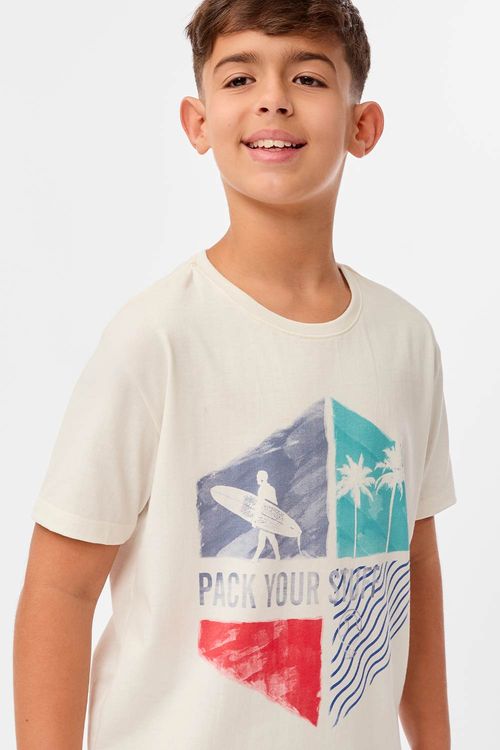 T-Shirt Infantil Estampada Surfer Off White