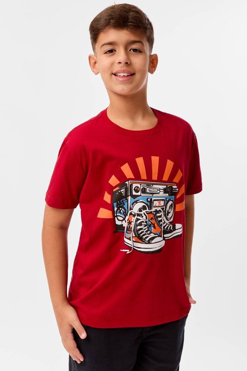 T-Shirt Infantil Estampada All Music Vermelho Escuro
