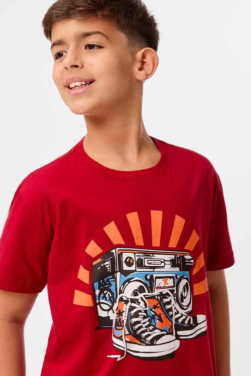 T-Shirt Infantil Estampada All Music Vermelho Escuro