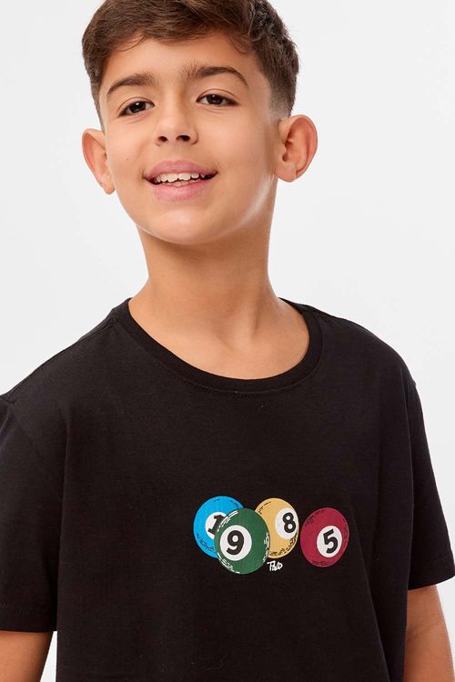 T-Shirt Infantil Estampada Bilhar Preta