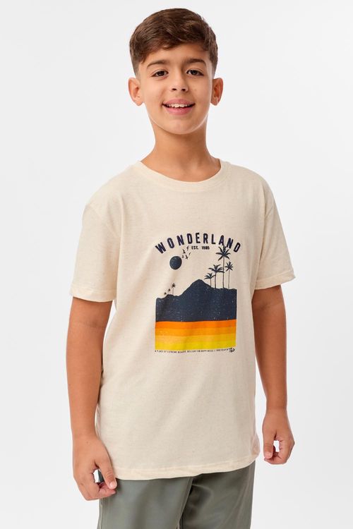 T-Shirt Infantil Estampada Wonderland Com Bordado Cru