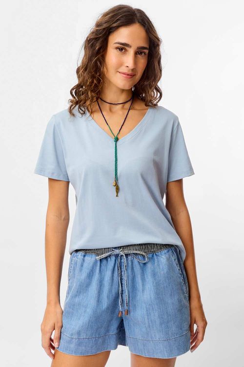 Blusa Básica Gola v Egípcia Premium Azul Clara