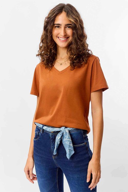 Blusa Básica Gola v Egípcia Premium Marrom