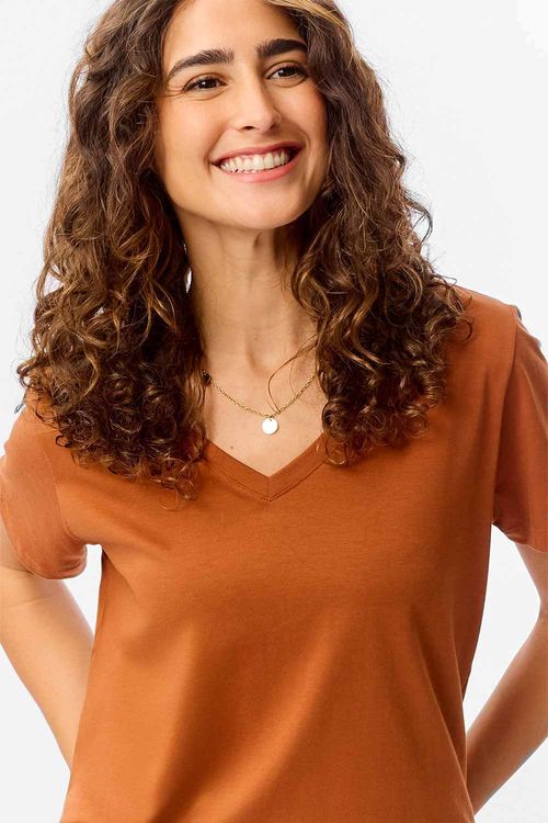 Blusa Básica Gola v Egípcia Premium Marrom