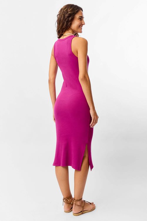 Vestido Canelado Midi Violeta