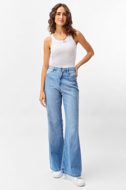 Calça Jeans Wide Leg Destroyer