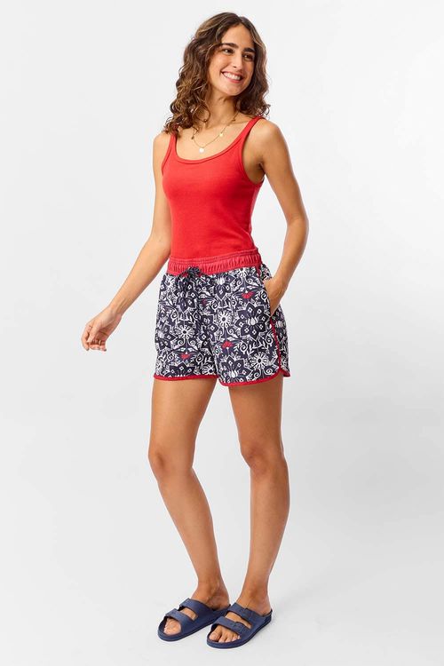Short Estampado Lotus Azul Marinho/Branco