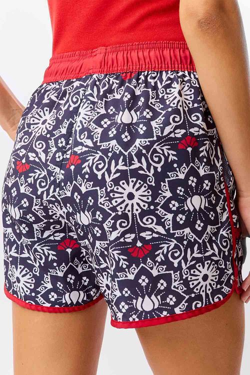 Short Estampado Lotus Azul Marinho/Branco