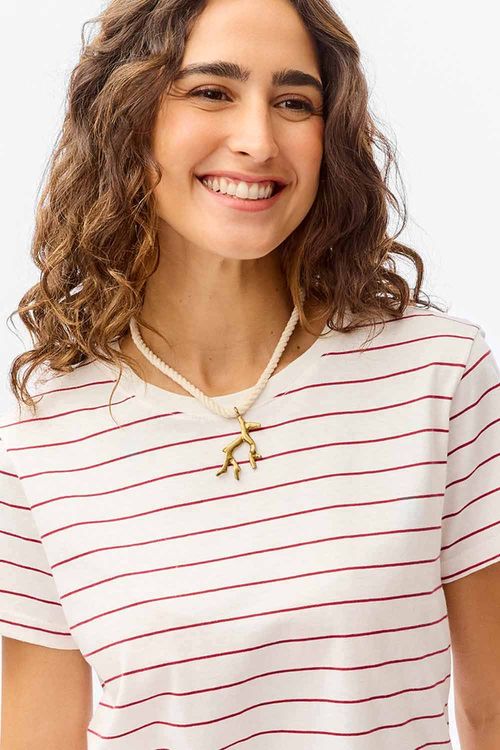 Blusa Listrada Off White/Vermelho