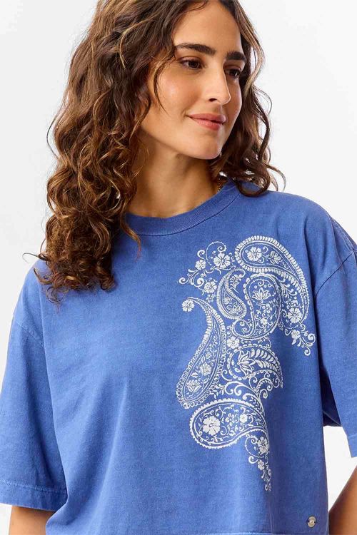 Blusa Cropeed Estampada Azul Royal