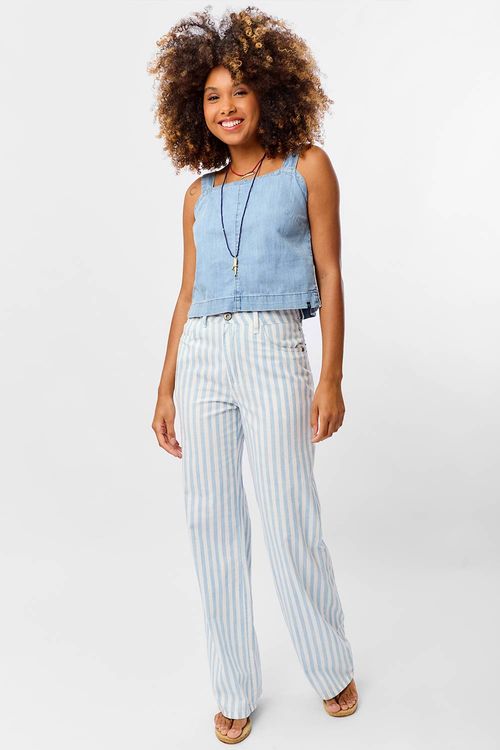 Calça Color Listrada Azul Claro/Branco