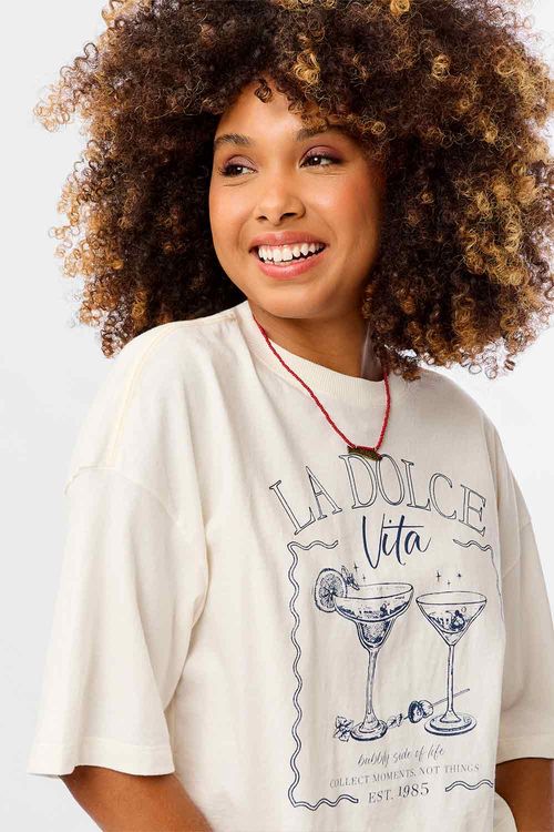 Blusa Cropped Estampada La Dolce Vita Off White