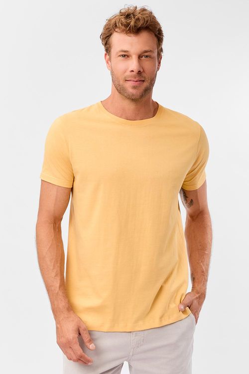 T-Shirt Básica Fit Premium Sem Costura Amarelo Claro