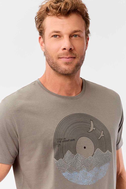 T-Shirt Estampada Flex Disco Em Relevo Grafite