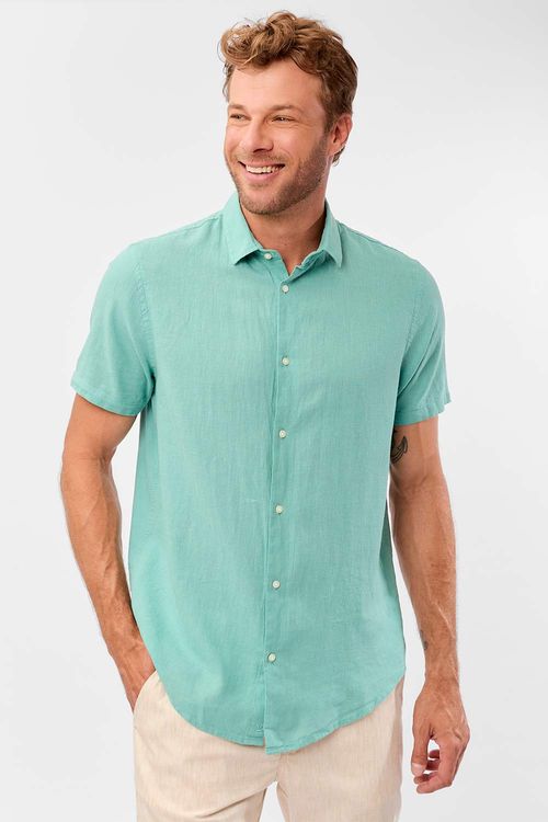 Camisa Linho Manga Curta Verde Clara