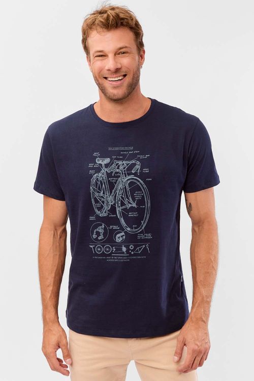 T-Shirt Estampada Ocean Bikeland Azul Marinho