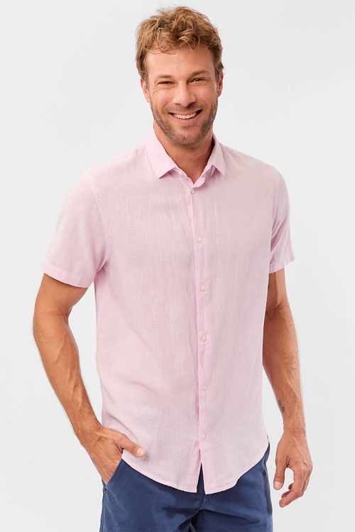 Camisa Linho Manga Curta Rosa Clara