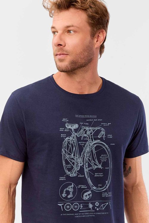 T-Shirt Estampada Ocean Bikeland Azul Marinho