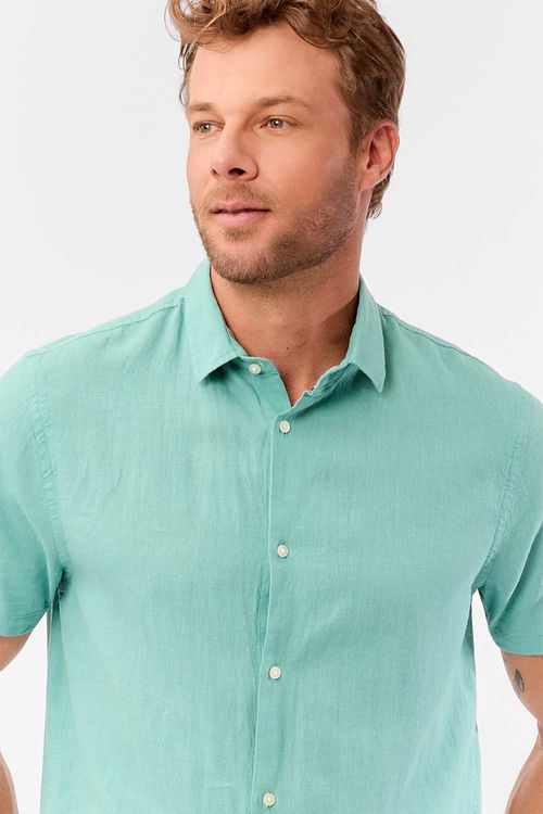 Camisa Linho Manga Curta Verde Clara