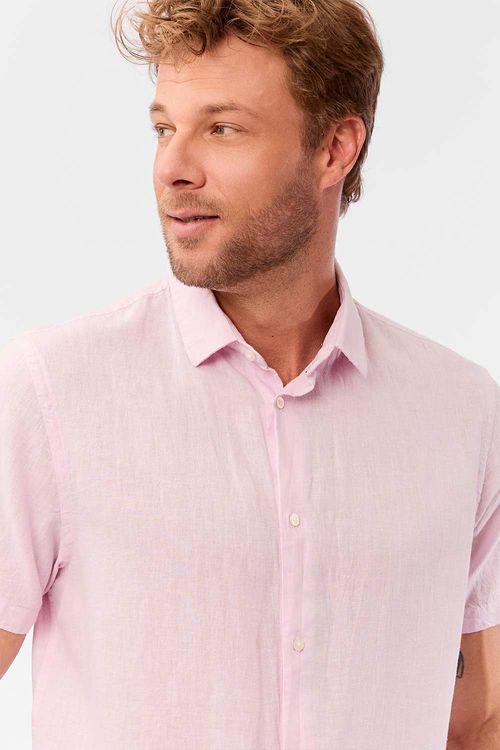 Camisa Linho Manga Curta Rosa Clara
