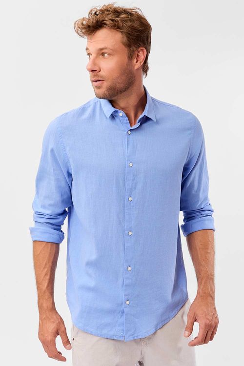 Camisa Linho Manga Longa Azul Claro